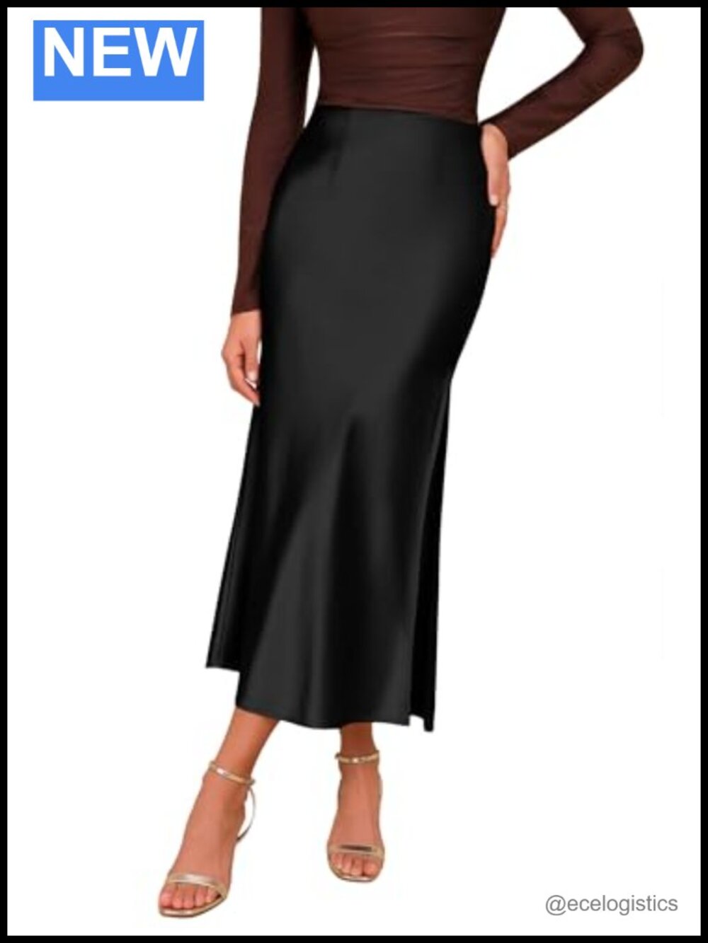Women's Satin High Waisted Maxi Skirt with Side Slit A-Line